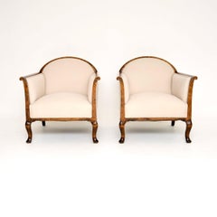 Pareja de sillones suecos antiguos de abedul satinado