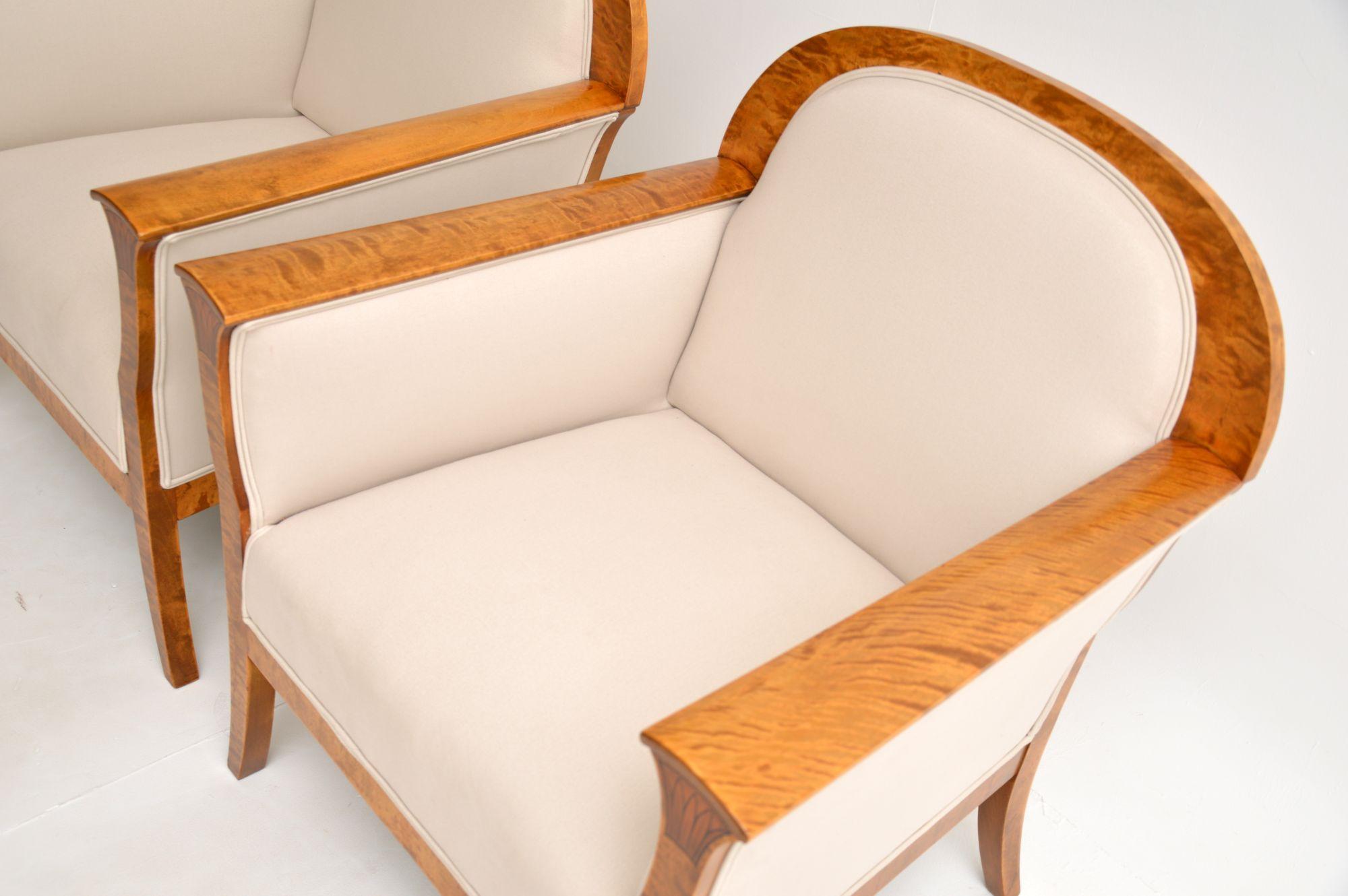 Pair of Antique Swedish Satin Birch Armchairs In Good Condition In London, GB