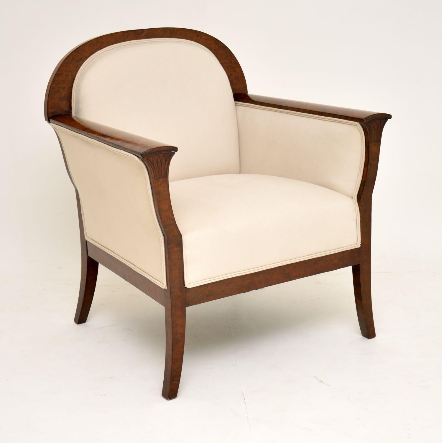 Early 20th Century Pair of Antique Swedish Satin Birch Armchairs