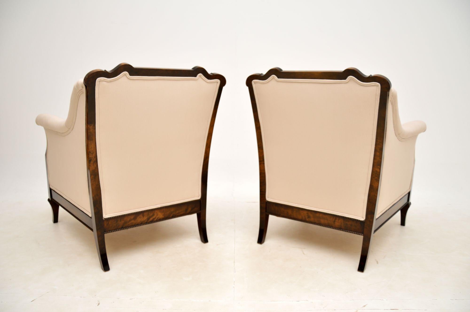 Early 20th Century Pair of Antique Swedish Satin Birch Armchairs