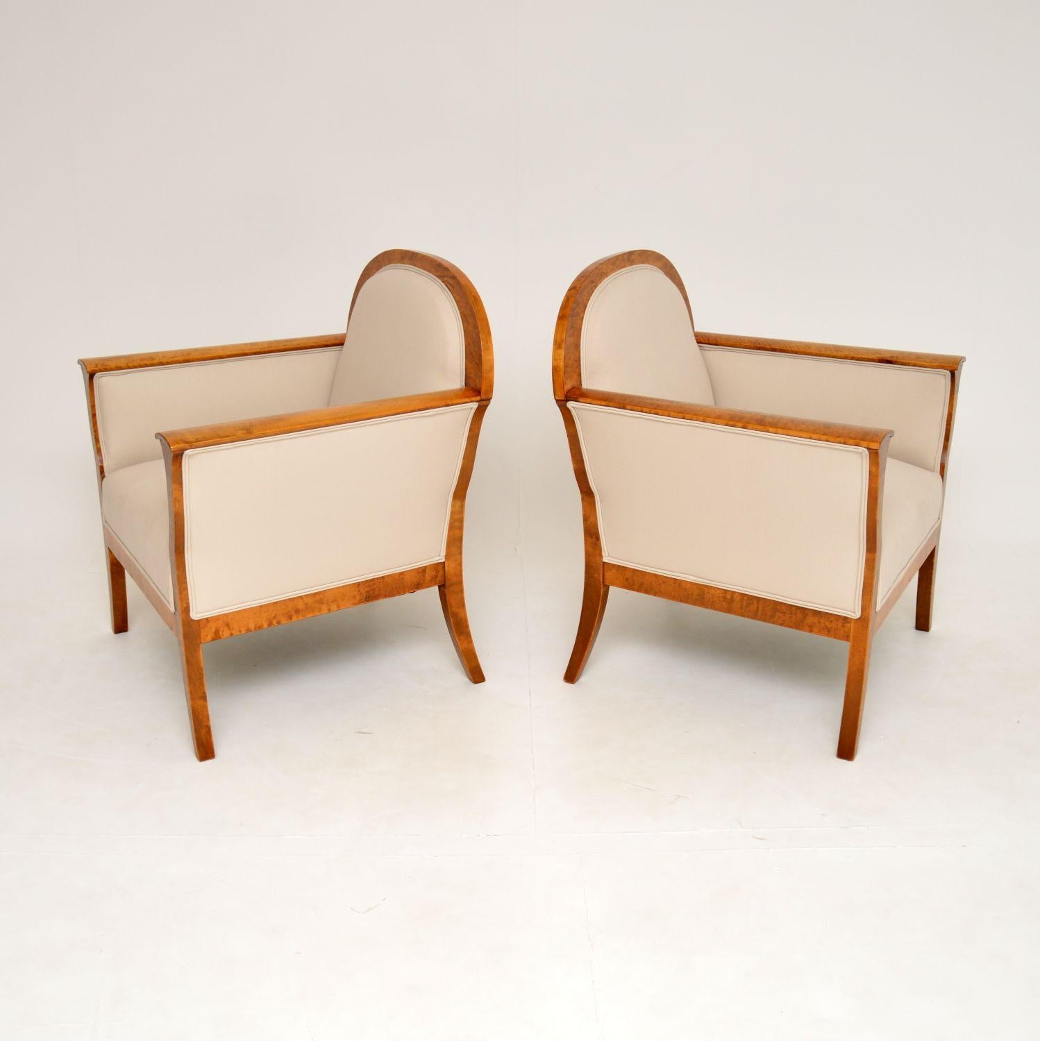 Pair of Antique Swedish Satin Birch Armchairs 1