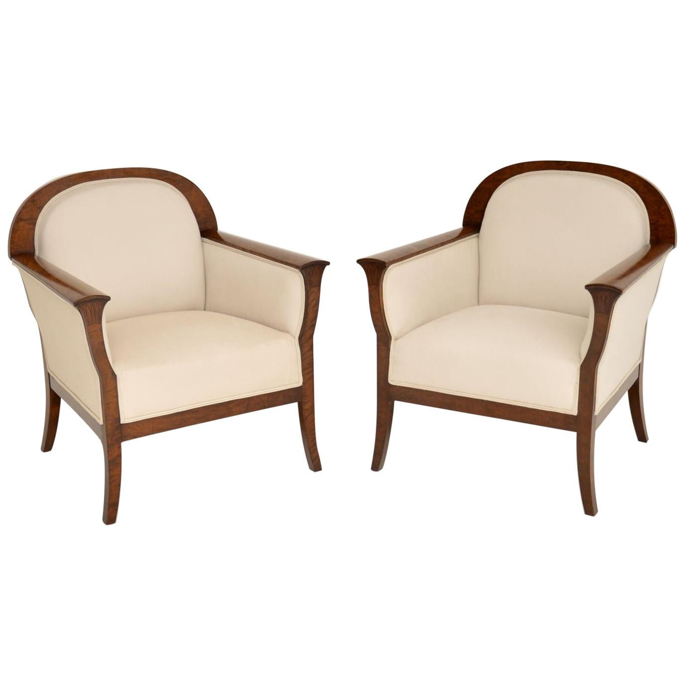 Pair of Antique Swedish Satin Birch Armchairs