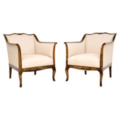 Pair of Antique Swedish Satin Birch Armchairs