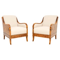Pair of Antique Swedish Satin Birch Armchairs