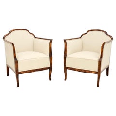 Pair of Antique Swedish Satin Birch Armchairs