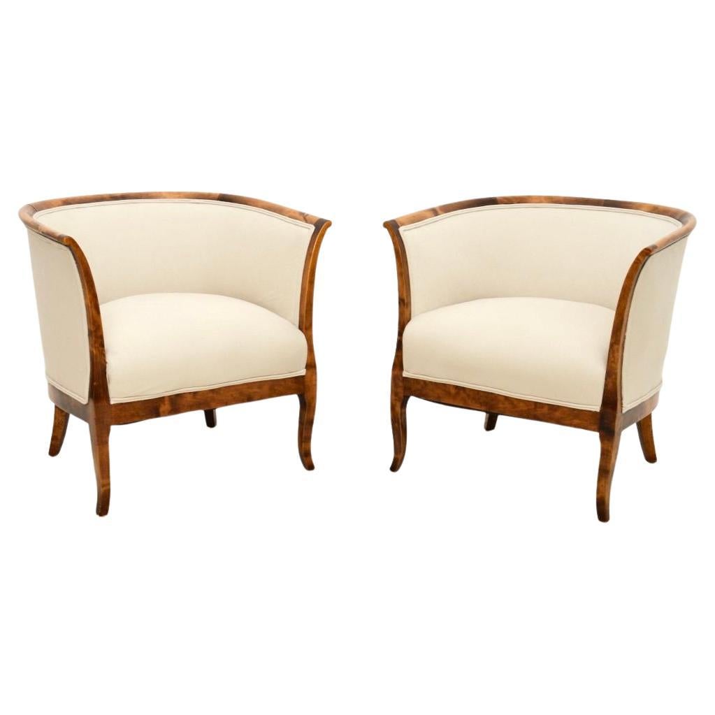 Pair of Antique Swedish Satin Birch Armchairs