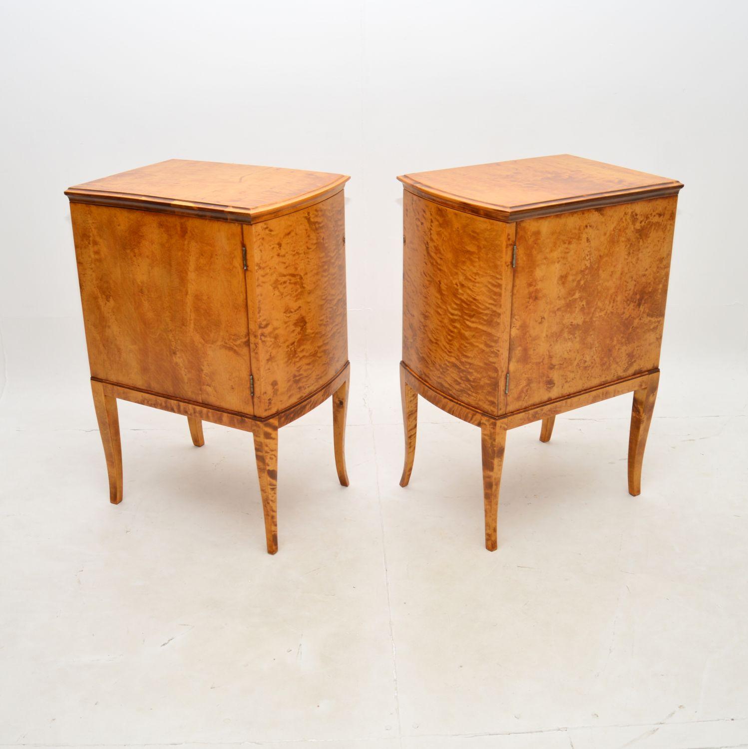 Pair of Antique Swedish Satin Birch Bedside Cabinets For Sale at 1stDibs