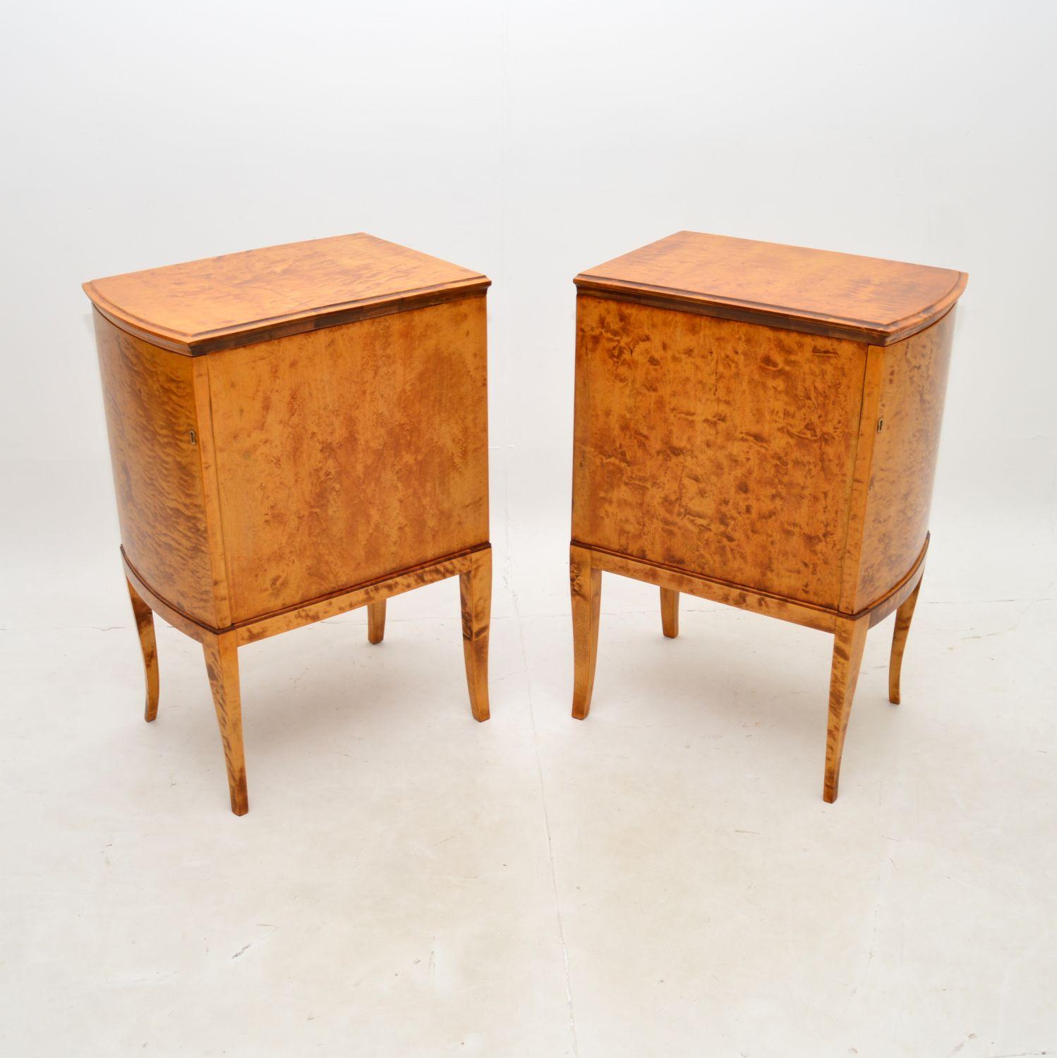 Pair of Antique Swedish Satin Birch Bedside Cabinets In Good Condition In London, GB