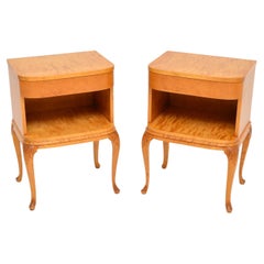 Pair of Antique Swedish Satin Birch Bedside Cabinets