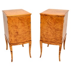 Pair of Antique Swedish Satin Birch Bedside Cabinets