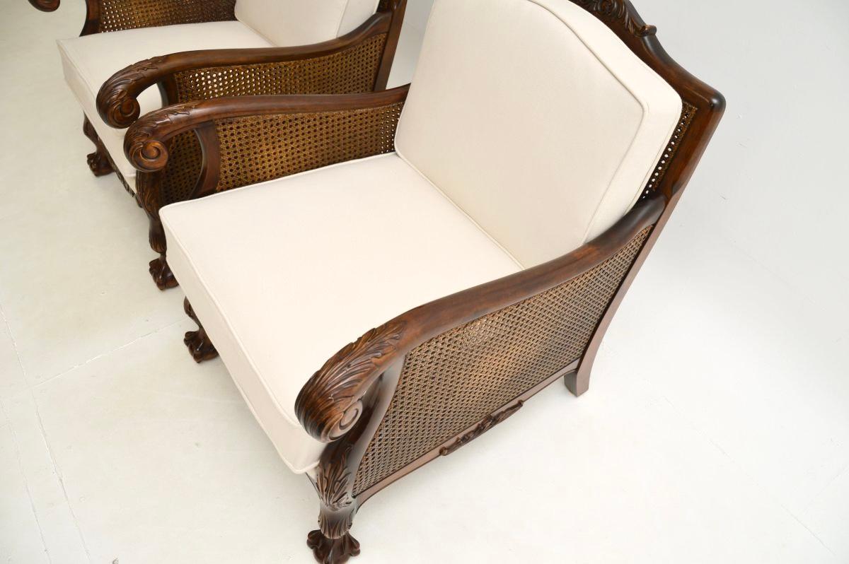 Pair of Antique Swedish Satin Birch Bergère Armchairs For Sale 4