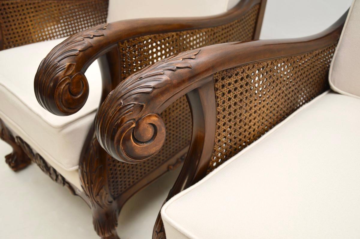 Pair of Antique Swedish Satin Birch Bergère Armchairs For Sale 6