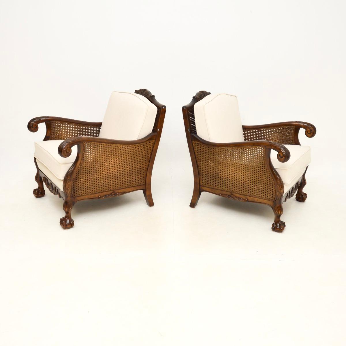 Chippendale Pair of Antique Swedish Satin Birch Bergère Armchairs For Sale