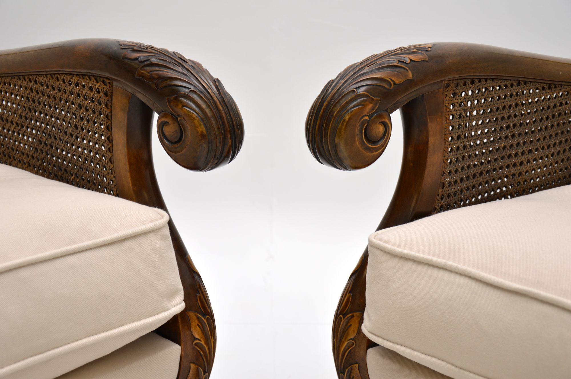 Pair of Antique Swedish Satin Birch Bergère Armchairs In Good Condition In London, GB