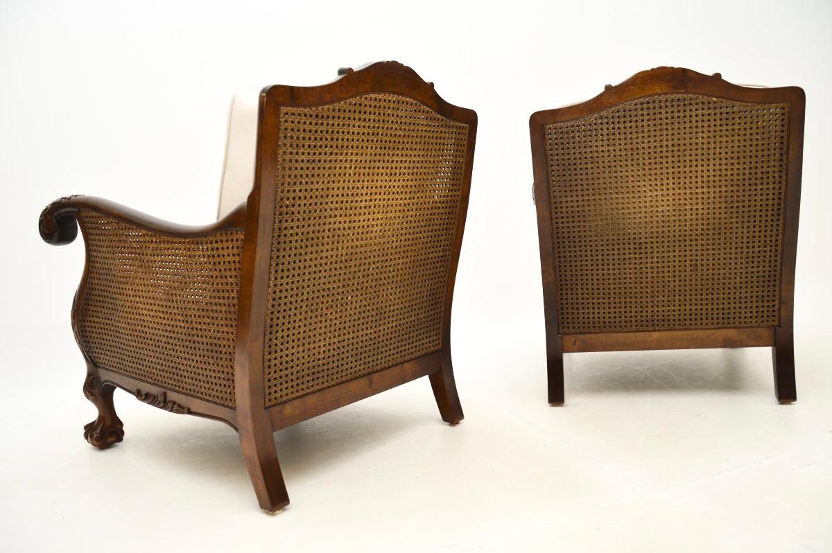 Early 20th Century Pair of Antique Swedish Satin Birch Bergère Armchairs For Sale