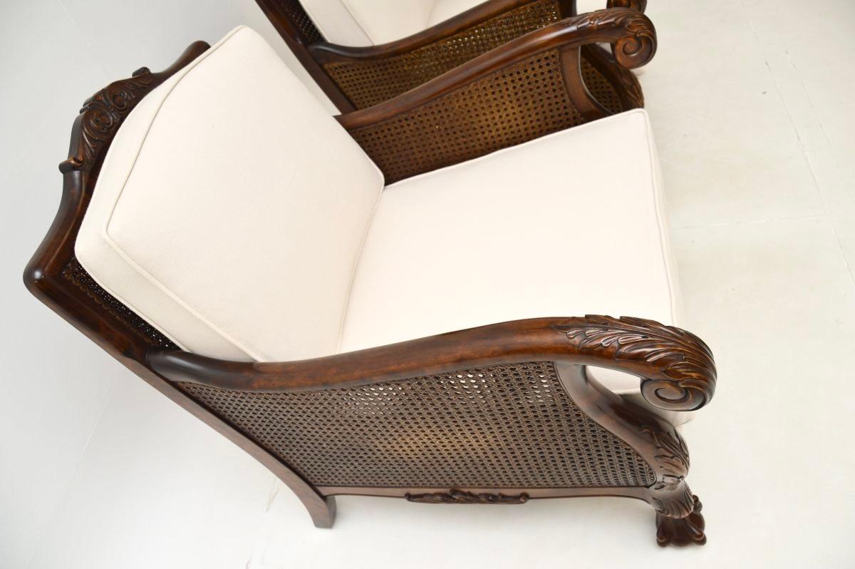 Pair of Antique Swedish Satin Birch Bergère Armchairs For Sale 3