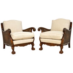 Pair of Antique Swedish Satin Birch Bergère Armchairs