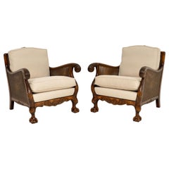 Pair of Antique Swedish Satin Birch Bergère Armchairs