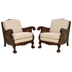 Pair of Antique Swedish Satin Birch Bergere Armchairs