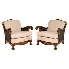 Pair of Antique Swedish Satin Birch Bergere Armchairs