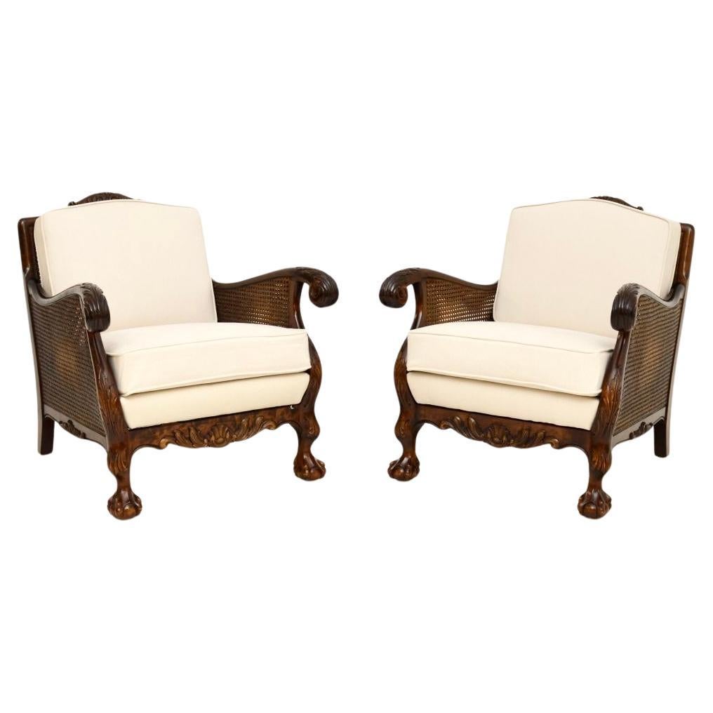 Pair of Antique Swedish Satin Birch Bergère Armchairs For Sale