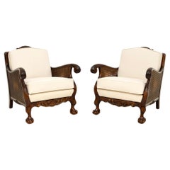 Pair of Antique Swedish Satin Birch Bergère Armchairs