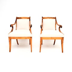 Pair of Antique Swedish Satin Birch Biedermeier Armchairs