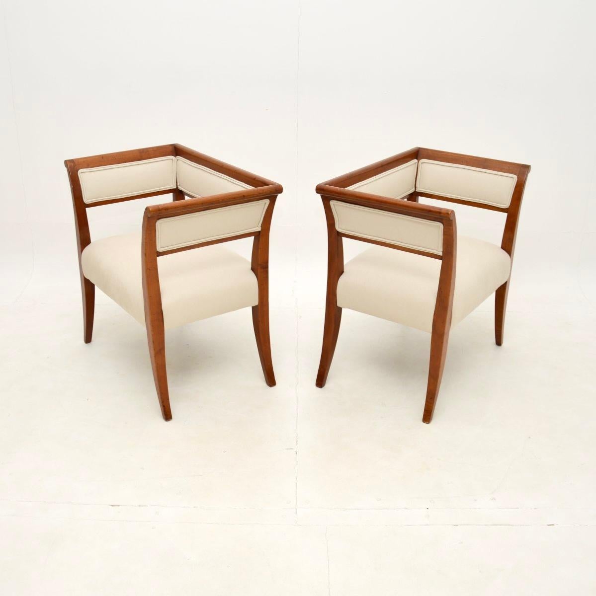 Late 19th Century Pair of Antique Swedish Satin Birch Biedermeier Armchairs For Sale