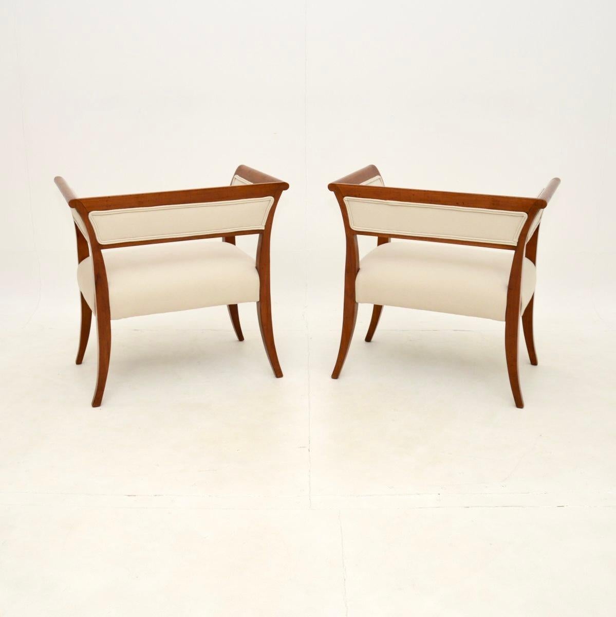 Fabric Pair of Antique Swedish Satin Birch Biedermeier Armchairs For Sale
