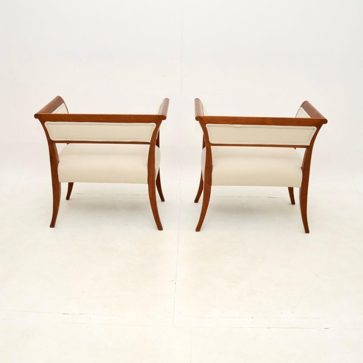 Pair of Antique Swedish Satin Birch Biedermeier Armchairs For Sale 1