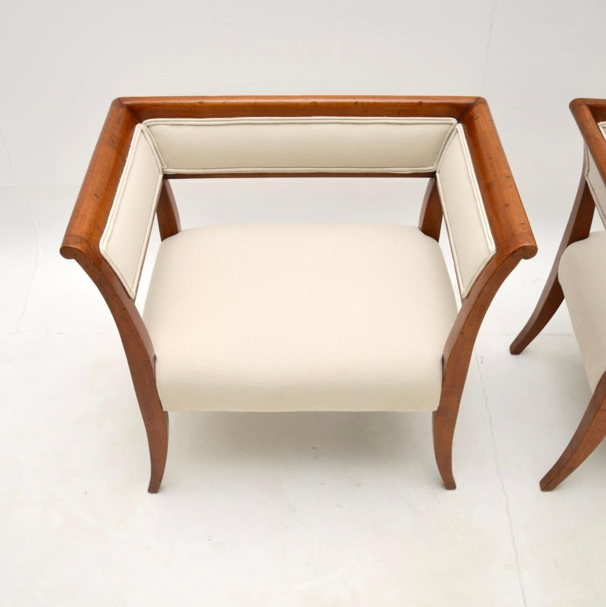 Pair of Antique Swedish Satin Birch Biedermeier Armchairs For Sale 2