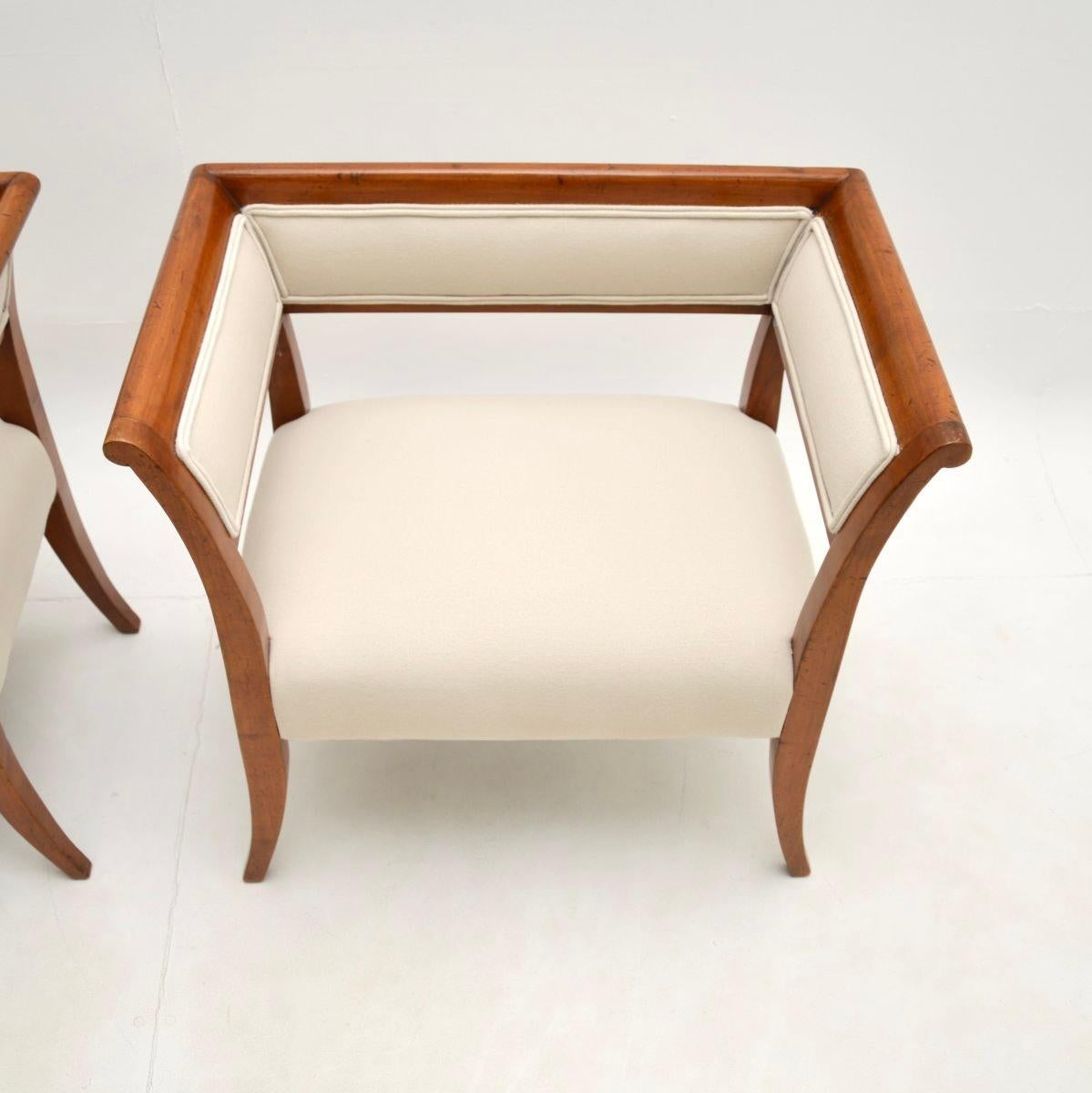 Pair of Antique Swedish Satin Birch Biedermeier Armchairs For Sale 3