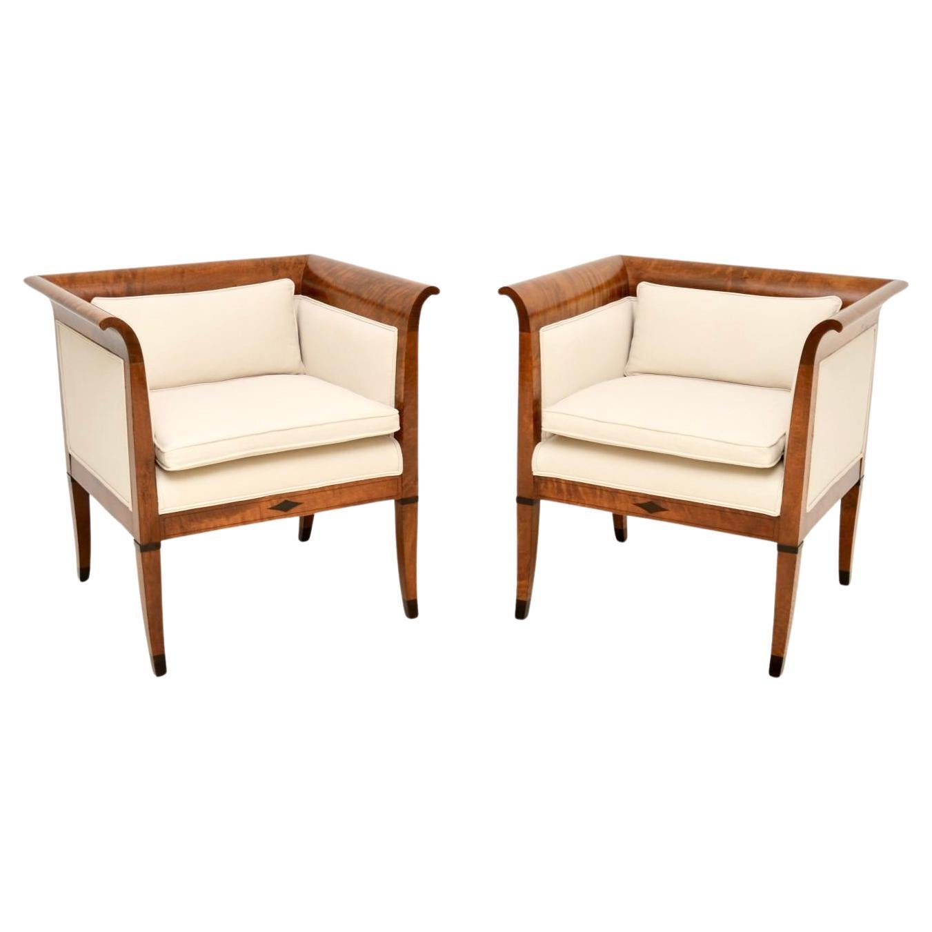 Pair of Antique Swedish Satin Birch Biedermeier Armchairs