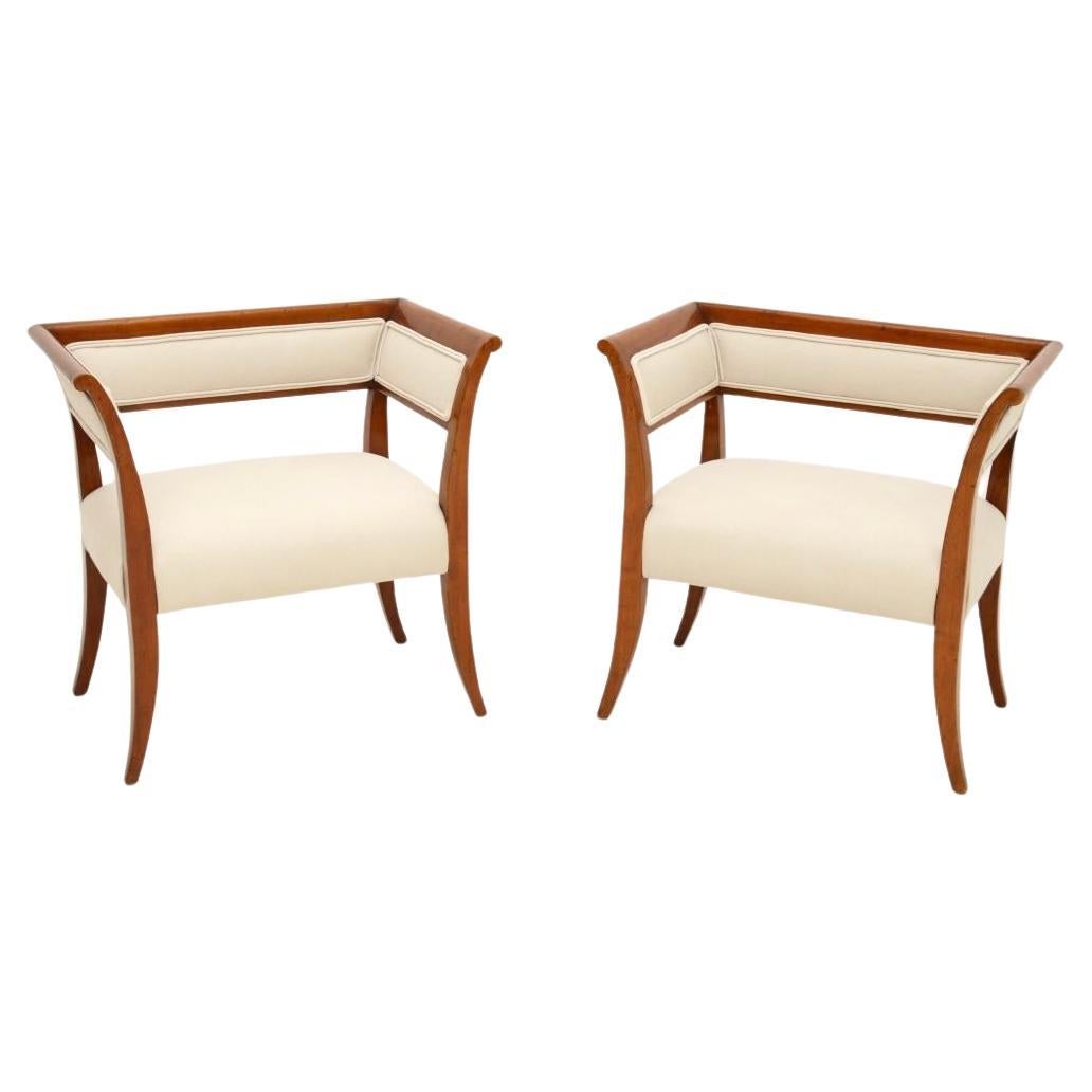 Pair of Antique Swedish Satin Birch Biedermeier Armchairs For Sale