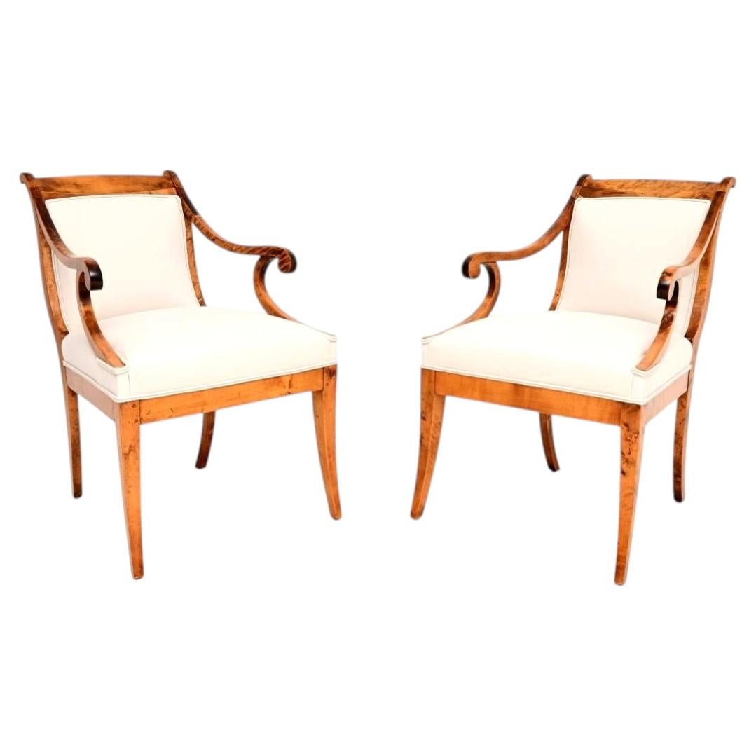 Pair of Antique Swedish Satin Birch Biedermeier Armchairs