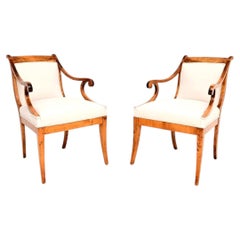 Pair of Antique Swedish Satin Birch Biedermeier Armchairs