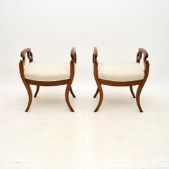 Pair of Antique Swedish Satin Birch Biedermeier Stools