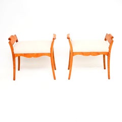 Pair of Antique Swedish Satin Birch Biedermeier Stools