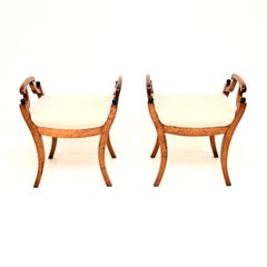 Pair of Antique Swedish Satin Birch Biedermeier Stools