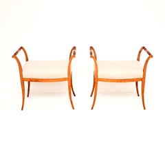 Pair of Antique Swedish Satin Birch Biedermeier Stools