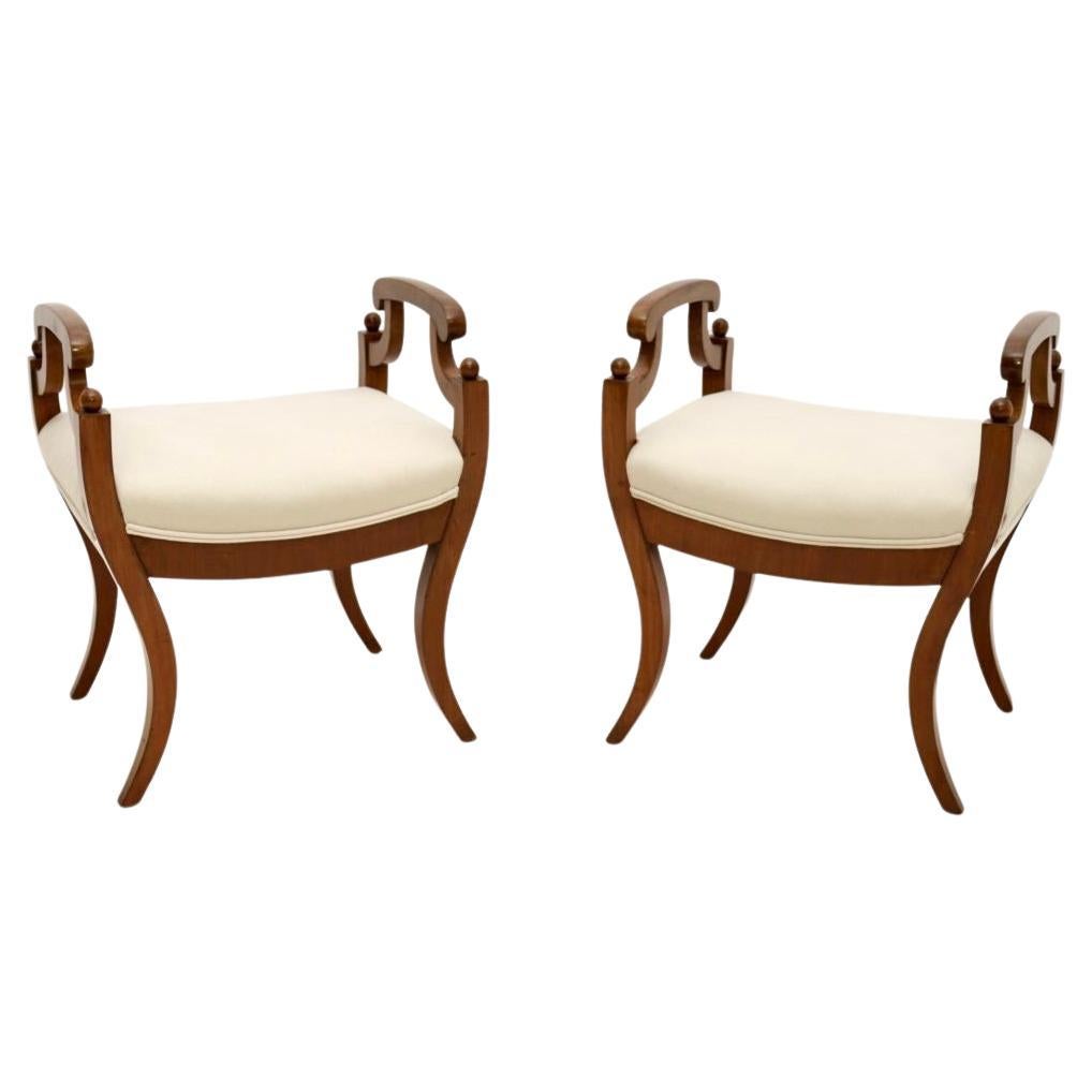 Pair of Antique Swedish Satin Birch Biedermeier Stools