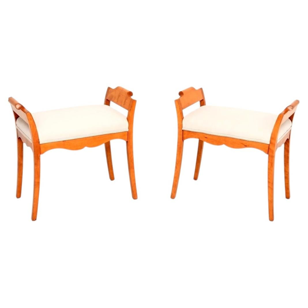 Pair of Antique Swedish Satin Birch Biedermeier Stools For Sale