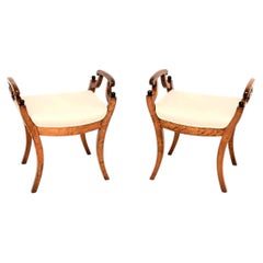 Pair of Antique Swedish Satin Birch Biedermeier Stools