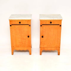 Pair of Antique Swedish Satin Birch Marble Top Bedside Cabinets