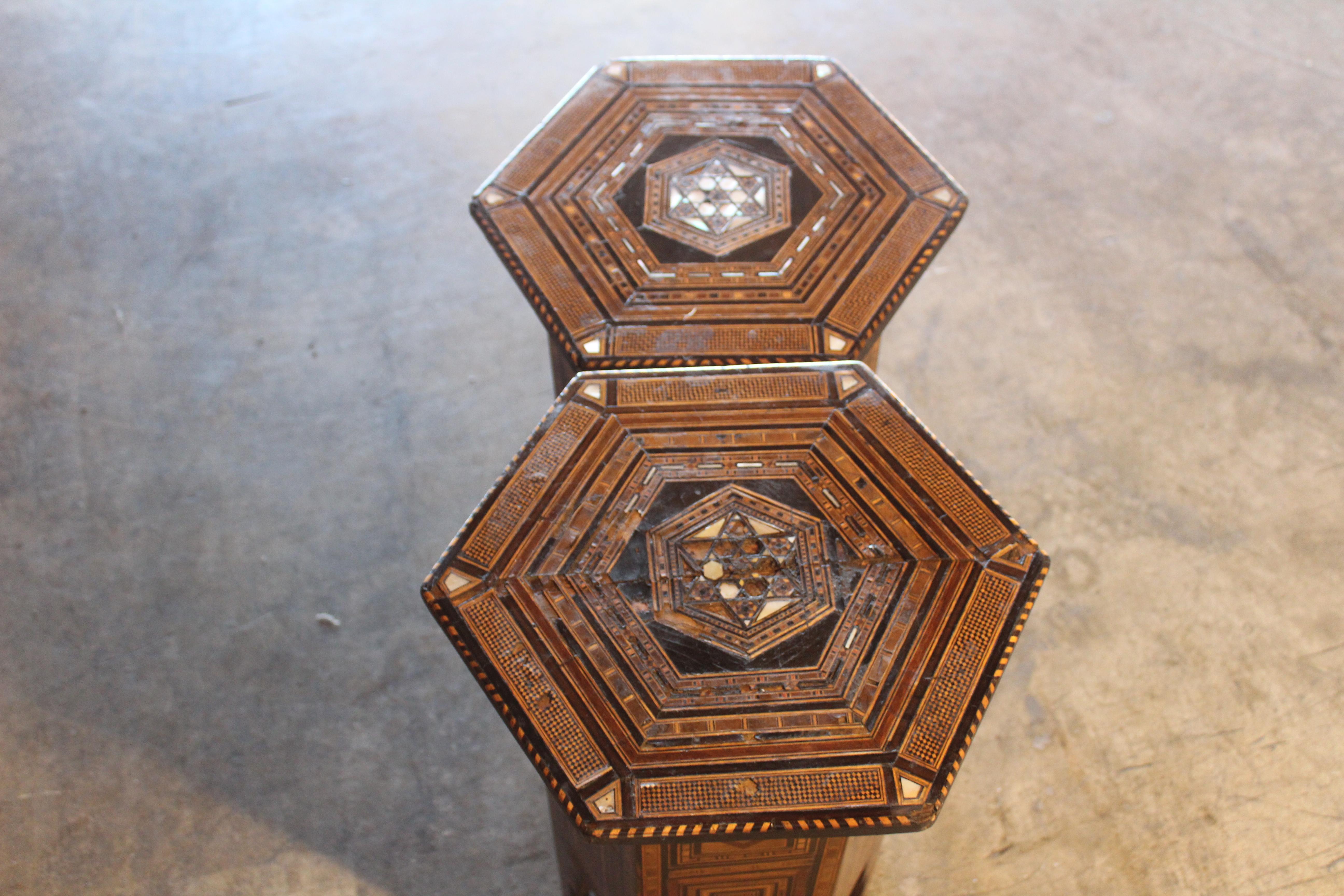 Pair of Antique Syrian Inlaid Side Tables 11