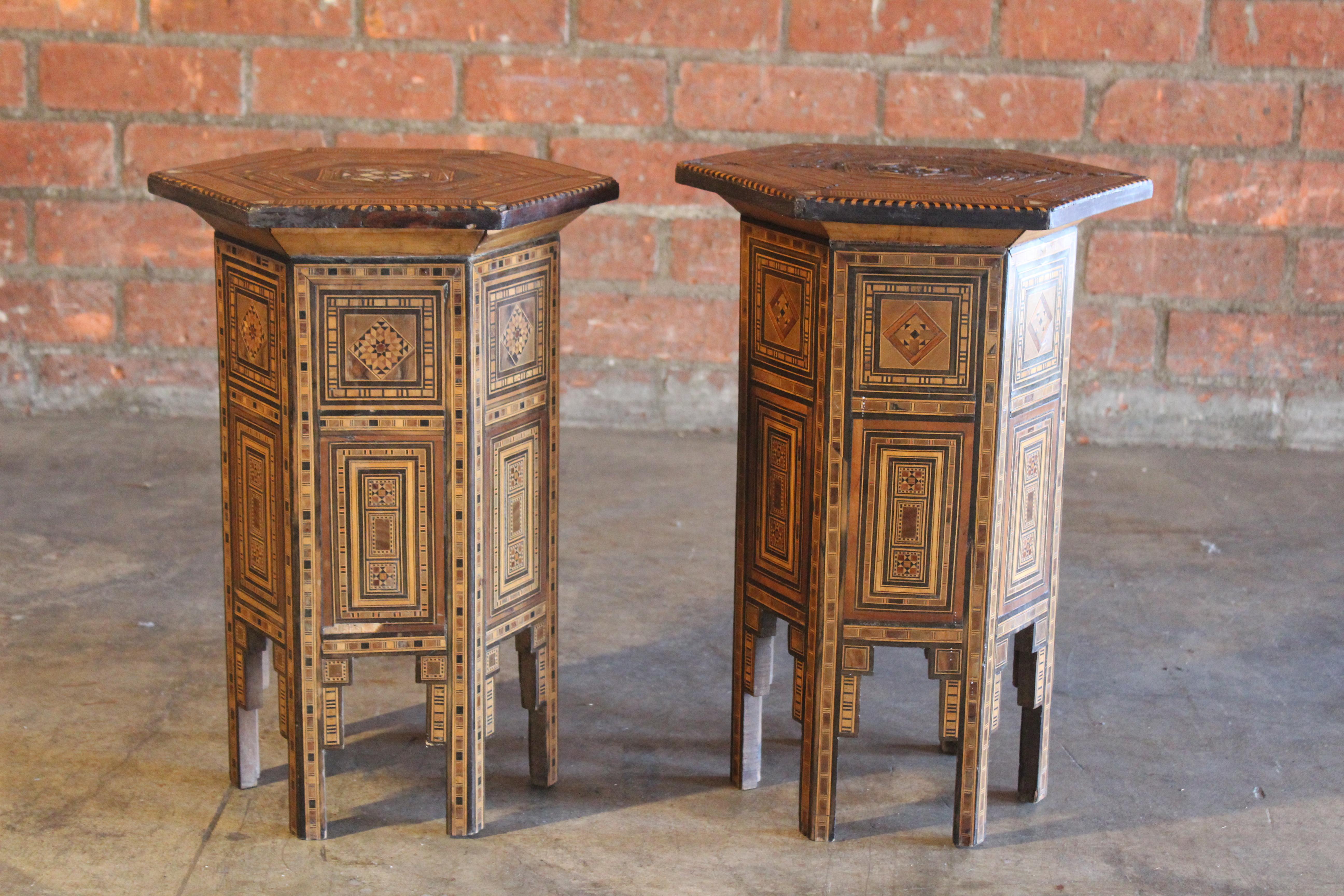 Pair of Antique Syrian Inlaid Side Tables In Good Condition In Los Angeles, CA