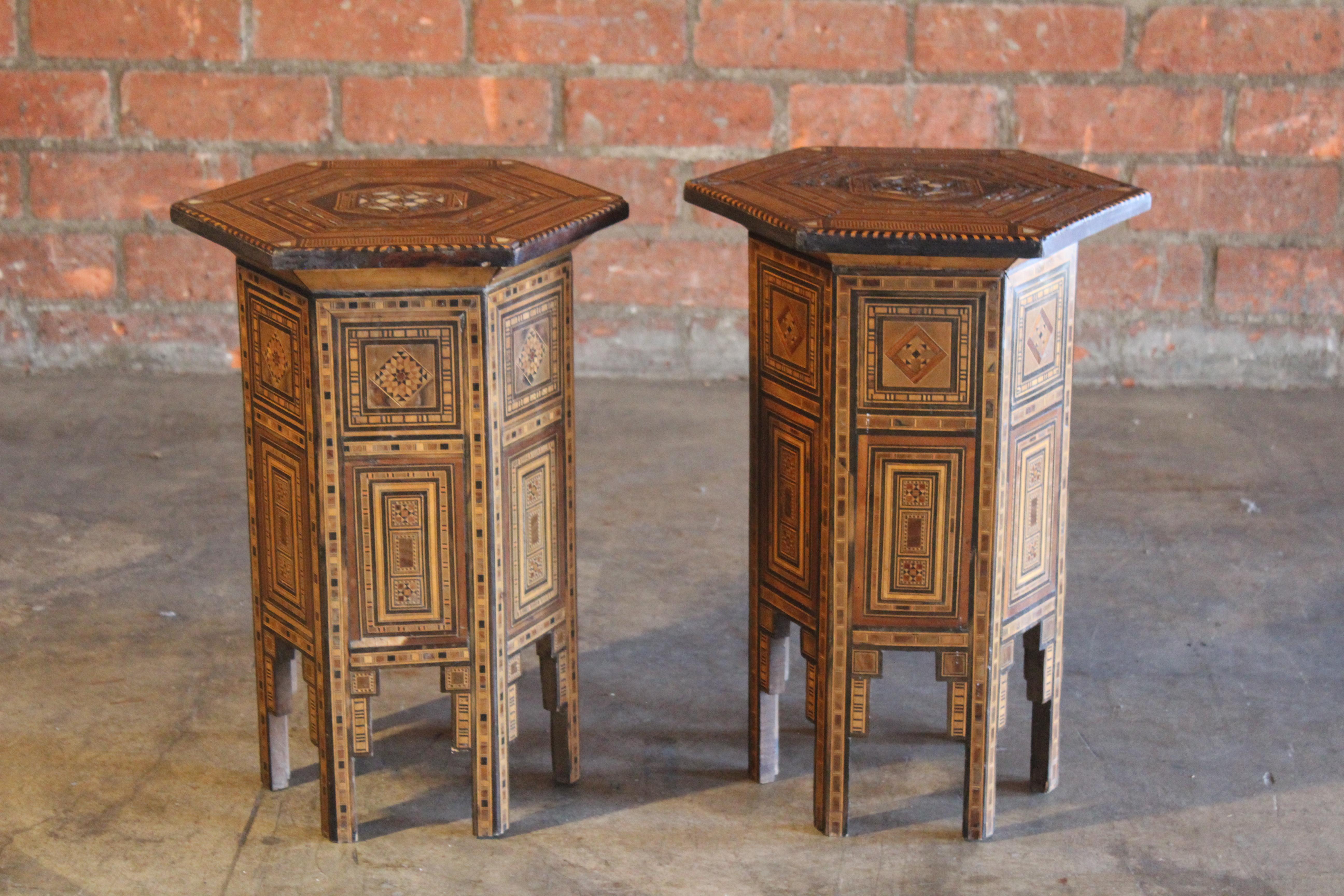19th Century Pair of Antique Syrian Inlaid Side Tables