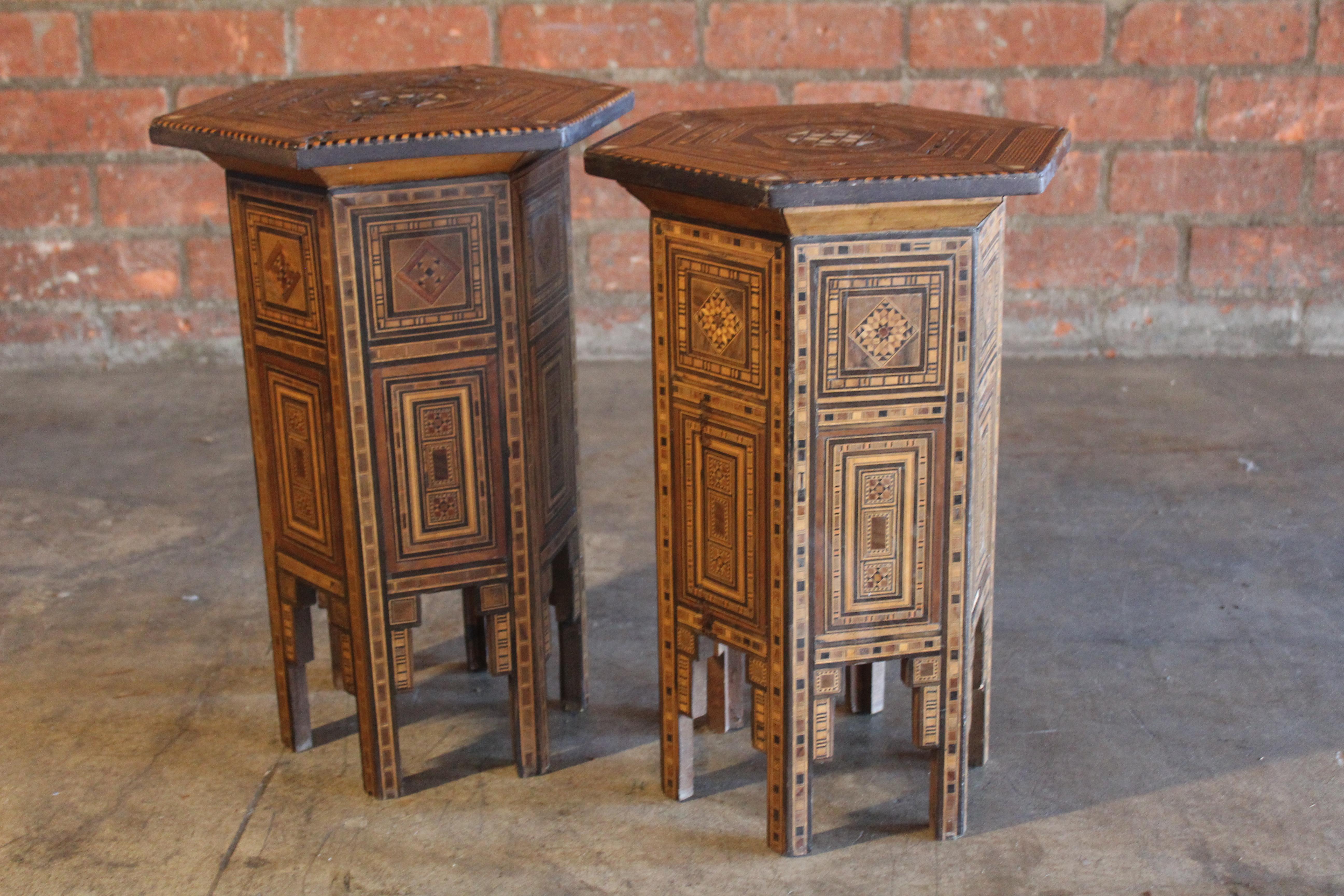 Wood Pair of Antique Syrian Inlaid Side Tables