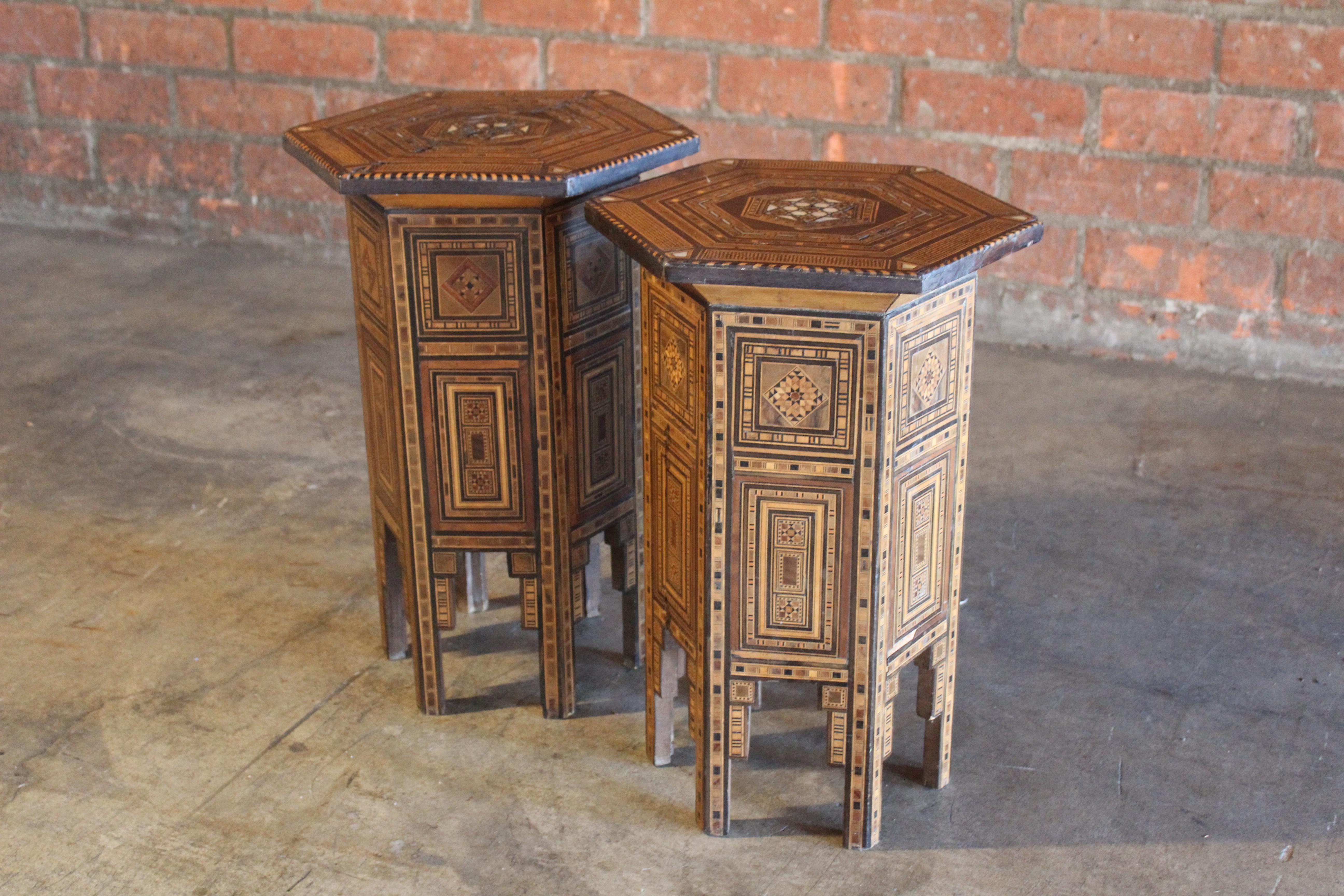 Pair of Antique Syrian Inlaid Side Tables 1