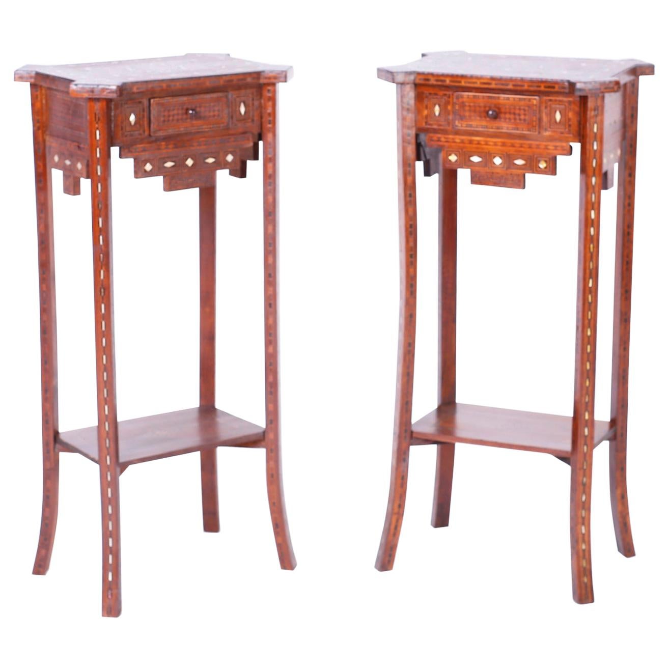 Pair of Antique Syrian Inlaid Stands or Tables